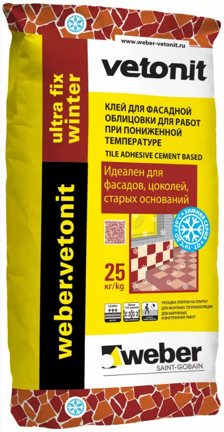 Клей для плитки для керамогранита и камня weber ultra fix ЗИМА 25кг