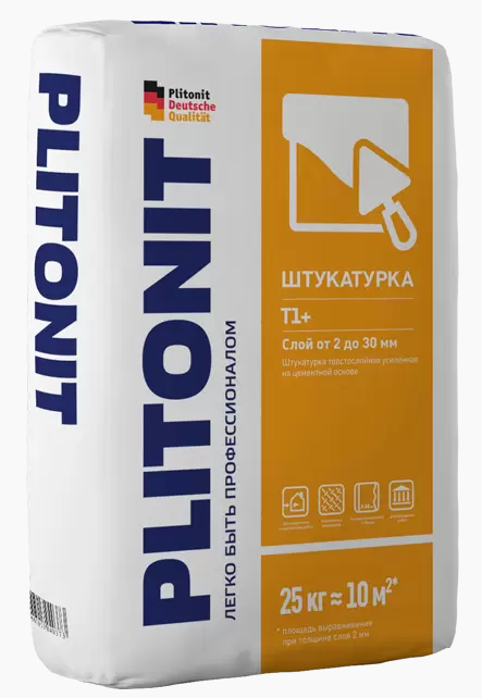 Штукатурка цементная Плитонит Т1+ с армирующими волокнами, 4кг