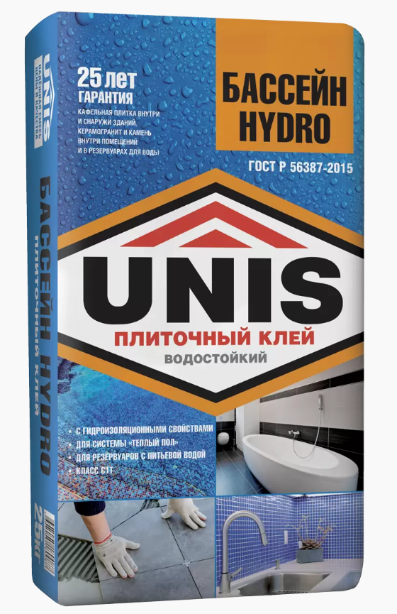 Клей для плитки для мозаики и бассейнов UNIS Бассейн (С1), 25кг 