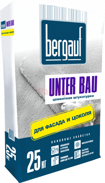 Штукатурка цементная Bergauf Unter Bau (для цоколя и фасадов), 25кг