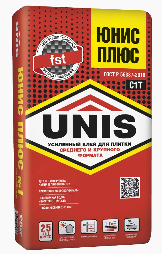 Клей для плитки и камня UNIS Плюс, 25кг