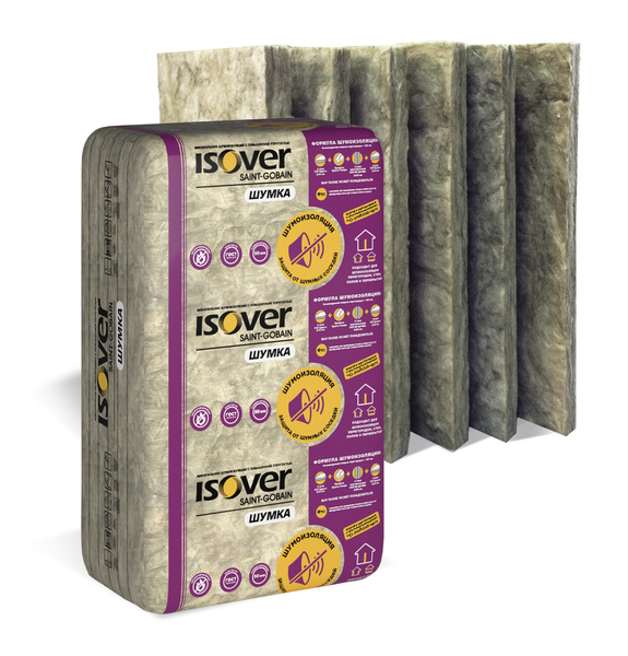 Шумоизоляция в плитах Изовер Шумка, 50мм, 6 м2, 610х1000мм, 10 плит (0,305 м3)