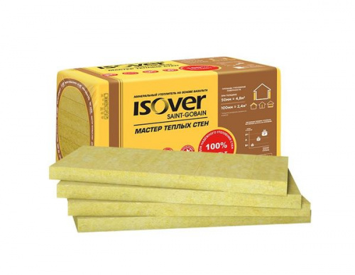 Утеплитель в плитах Изовер Мастер Теплых Стен, 100мм, 2,4 м2, 600х1000мм (4п/0,240 м3)