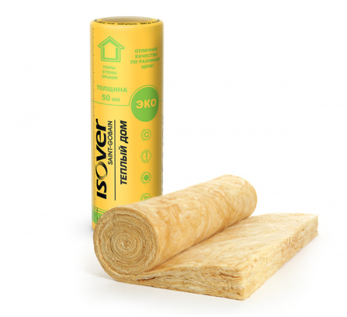 Утеплитель Изовер Теплый Дом, 2 слоя по 50мм в 1 рулоне, 20 м2, 1220х8200мм (1м3)