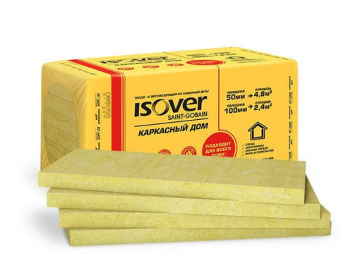 Утеплитель в плитах Изовер Каркасный Дом, 100мм, 2,4 м2, 600х1000мм (4п/0,240 м3)