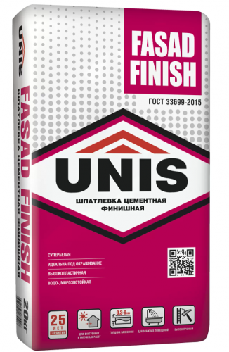 Шпатлевка цементная UNIS Fasad finish белая, 20кг